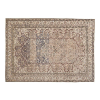 Vintage Handmade Medallion Floral Area Rug Oushak Beige Living Room  7 x 9.6 ft.