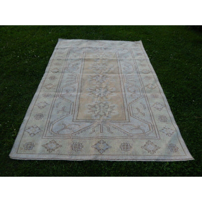 Vintage Hand Knotted Turkish Oushak Rug | Area Rug With Yellow Rich Border