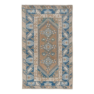 Vintage Wool Blue Turkish Rug - Designer Carpet 3'11" X 6'4"