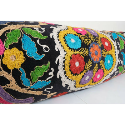 Extra Long Velvet Lumbar Pillow Case Made from a Vintage Suzani 16" x 72''