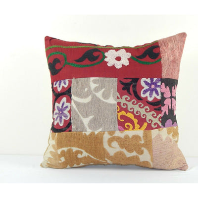 Uzbek Patchwork Suzani Patchwork Cover, Suzani Pillow Case 18" x 18"