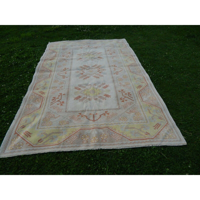 Vintage Hand-Knotted Orange Low Pile Wool Oushak Rug 6'5'' x 9'5''