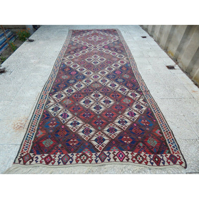 4.9x12.9 Ft Foyer Kilim Rug, Vintage Handmade Office Saloon Livingroom Kelim Rug