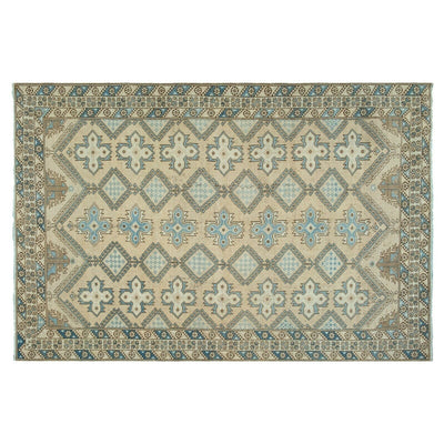 Vintage Hand Knotted Blue and Orange Color Turkish Oushak Carpet 6'7" X 9'10"