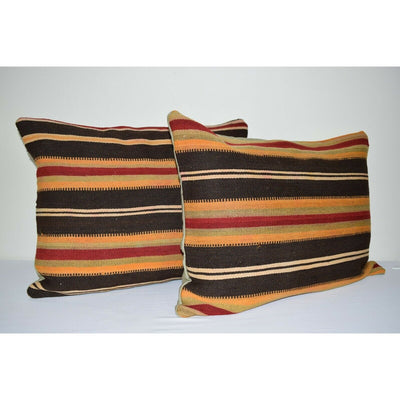 Turkish Lumbar Kilim Pillow - a Pair 18" X 24", Vintage Cushion Cover