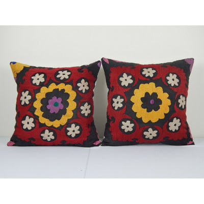 Set of Two Suzani Cushion Cover, Pair Floral pillow cover 16" x 16"