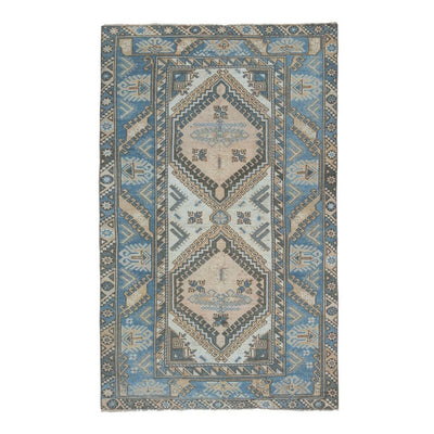 Decorative Blue Colors Rug, Overdyed Flat Weave Carpet