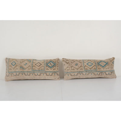 Handwoven Oushak Rug Pillow, Set Bohemian Carpet Lumbar Cushion