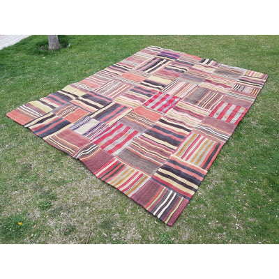Multi Color Woven Wool Turkish Patchwork Kilim Rug for Dining Room 7.1 X9.8 FT