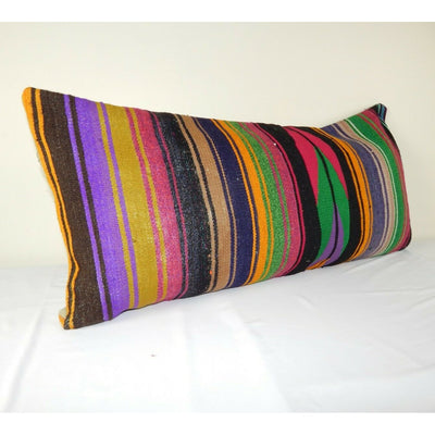 Vintage Striped Bedding Lumbar Kilim Pillow, Bohemian Kilim Pillow 20"x40"