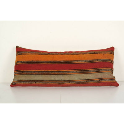 Handmade Striped Minimalist Design Red Turkish Anatolian Kilim Lumbar Pillow