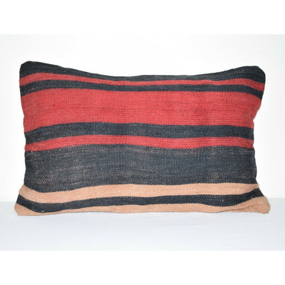 16" X 24" Vintage Striped Turkish Kilim Pillow Cover, Handmade Bolster Pillow
