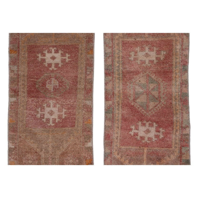 Set of Two Distressed Turkish Small Rug, Kitchen Sink Rug Mat 1'5" X 3'4"