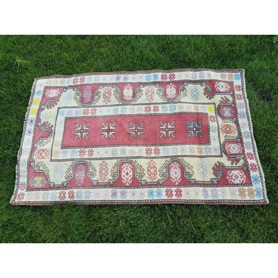 Handmade Carpet Vintage Turkish Milas Rug, Pastel Colored Carpet 2'11" X 4'8"