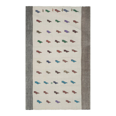 Vintage Aubusson Butterfly Pattern Kilim Rug - Embroided Turkish Kilim