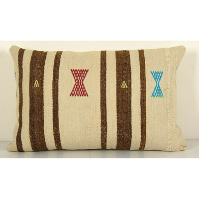Geometric Pattern Turkish Kilim Pillow Cover, Cottage Decor Kilim Lumbar Pillow