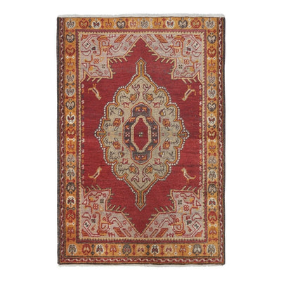 Vintage Burnt Orange Animal Turkish Rug Mat 3' X 4'4"