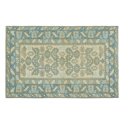 Vintage Faded Turkish Handmade Blue Wool Rug 4'7" X 7'7"