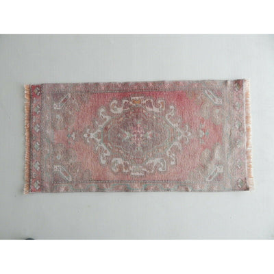 Traditional Vintage Entry Mat, Oushak Turkish Handmade Decorative Small Rug