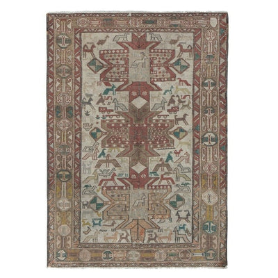 nimal Patterned Kilim Rug, Kids Room Embroidered Soumak Tapestry 3'3'' x 4'8''