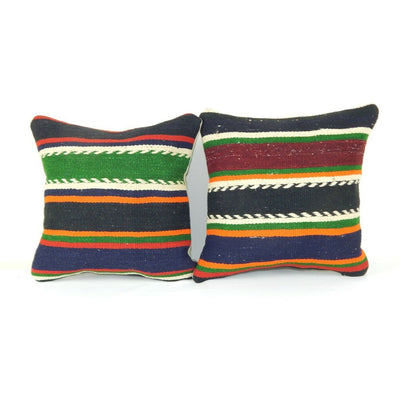 Pair Vintage Turkish Kilim Pillow 16"x16"
