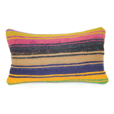 Turkish Kilim Lumbar Pillow, Tribal Couch Pillow, 12"x20"