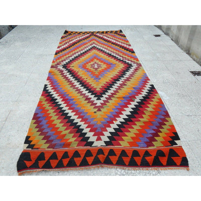 4.1x10.7FT Vintage Handmade Wide Multi Colored Entryway Turkish Kilim Runner Rug