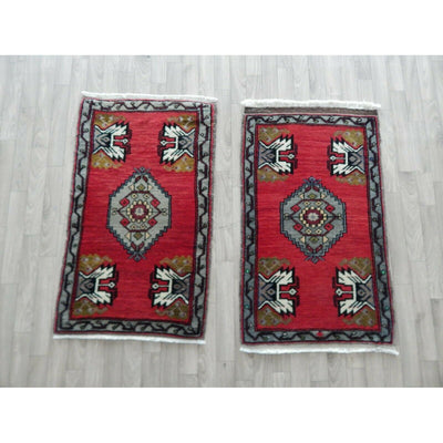 Set of 2 Bohemian Tribal Home Decor Hand Knotted Doormat Rugs, Bathroom Carpet