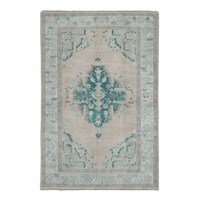 Vintage Geometric Oriental Turkish Neutral Pale Color Oushak Rug 5'9" X 8'6"