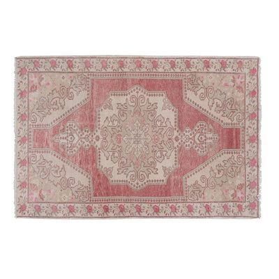 1950s Vintage Kurdish Geometric Medallion Wool Hand-Knotted Carpet 4'7'' x 7'