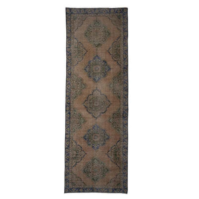 Vintage Turkish Oushak Runner, Faded Wool Handmade Distressed Rug 4.2 X 12.3 Ft