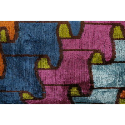 Ikat Velvet Pillow, Set of Two Colorful Silk Puzzle Lumbar Cushion Cover