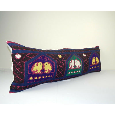 Animal Motif Suzani Pillow, Bedding Ethnic Cushion Cover, Vintage 16" x 45"
