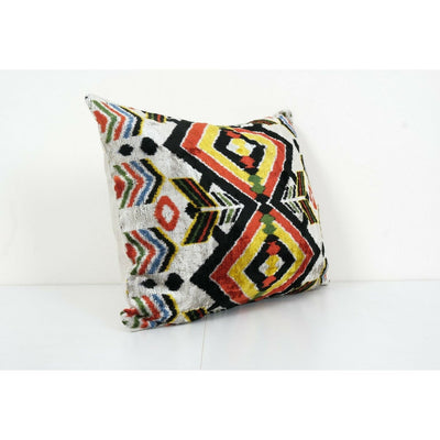 Silk Ikat Velvet Pillow - Red and Yellow Velvet Pillow