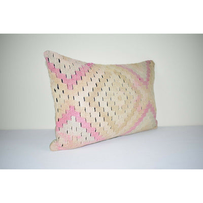 16'' X 24''  Faded Pink  Handwoven Vintage Long and Large Kilim Lumbar Pillow