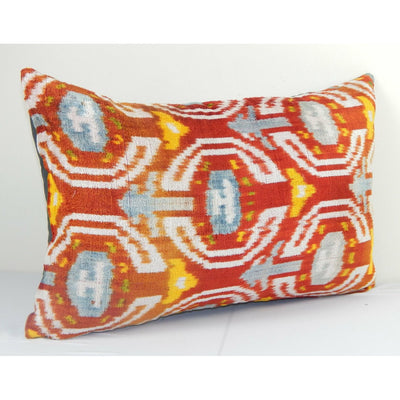 16" x 24" Red ikat velvet pillow - silk velvet ikat