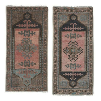 Pair of Turkish Rug, Small Handmade Distressed Oushak Rug