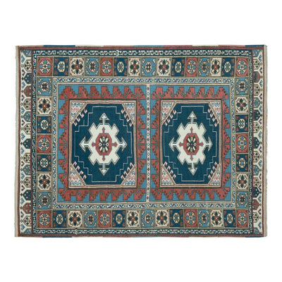 Vintage Ethnic Turkish Handmade Blue Color Rug - Designer Carpet 4'3" X 5'5"