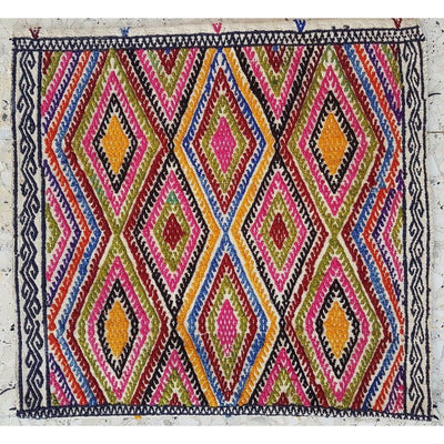 Table Decor Miniature Embroidered Turkish Kilim Rug,Handwoven Square 1.4x1.5 ft