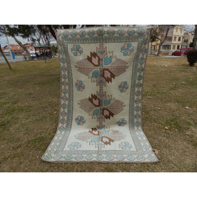 Vintage Turkish Oushak Gallery Runner With Three Taupe Medallions 4'11'' x 7'10'