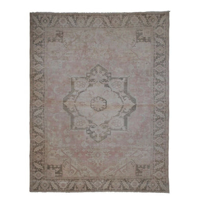 Vintage Handknotted Floor Rug Neutral Colors Oversized Rug 8'4" X 10'8"