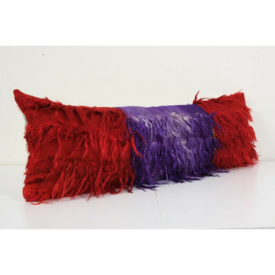 Vintage Turkish Shaggy Pillow Tulu Bedding Red Wool Pillow Cases 14'' x 41''