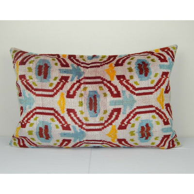 Ikat Velvet Pillow, Silk Lumbar Cushion Cover, Lumbar Pillows
