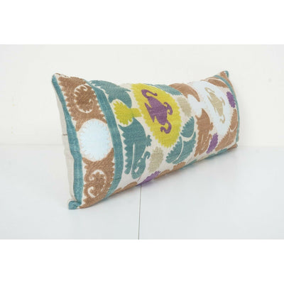 Uzbek Colorful Suzani Cushion Cover, Suzani Pillow Case 11" x 30"