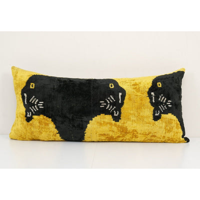 Panther Ikat Velvet Bedding Pillow Cover, Silk Lumbar Cushion Cover