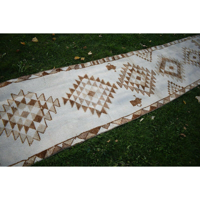 Hand-Knotted White Wool Turkish Kurdish Herki Runner - 2'11'' x 13'3''