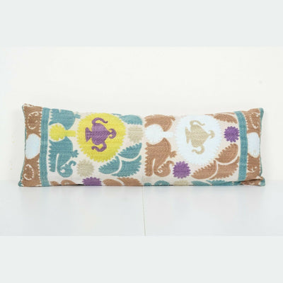 Uzbek Colorful Suzani Cushion Cover, Suzani Pillow Case 11" x 30"