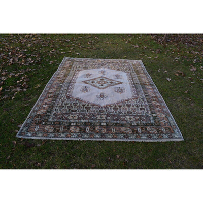 Farmhouse Kitchen Vintage Mid Century Turkish Oushak Rug 6.7 X 9.3 Ft.