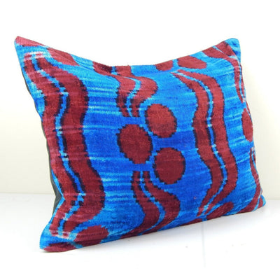 18" x 22" Silk Velvet Lumbar Pillow, Blue Decorative Eclectic Pillow