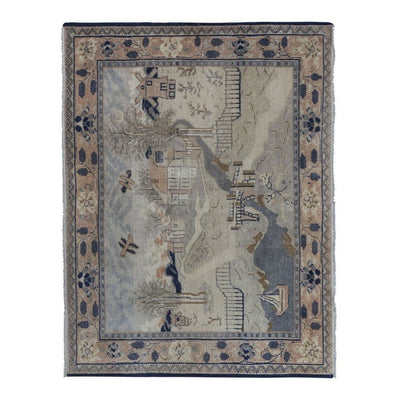 Vintage Village Pictorial Turkish Rug - Wall Hanging Tapestry 3'7'' x 4'9''